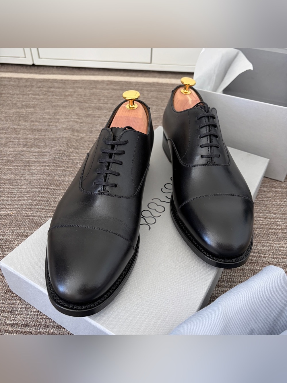 Morjas - Men's Black Calf Leather Cap-Toe Oxford Dress Shoes